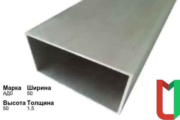 Алюминиевый профиль прямоугольный 50х50х1,5 мм АД0